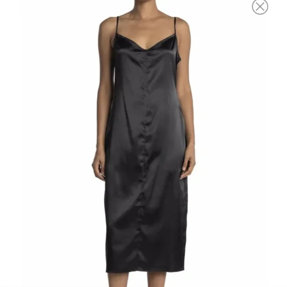 AFRM Black v neck satin midi adjustable straps slip dress Size XL